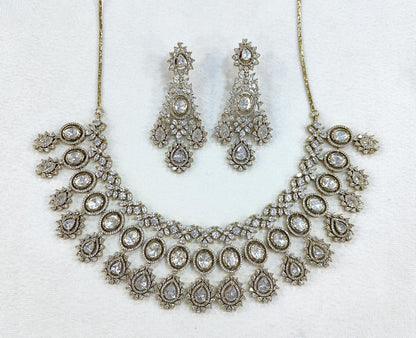 Royal Elegance CZ Long Necklace Set with Matching Earrings – Premium Bridal & Party Wear Jewelry