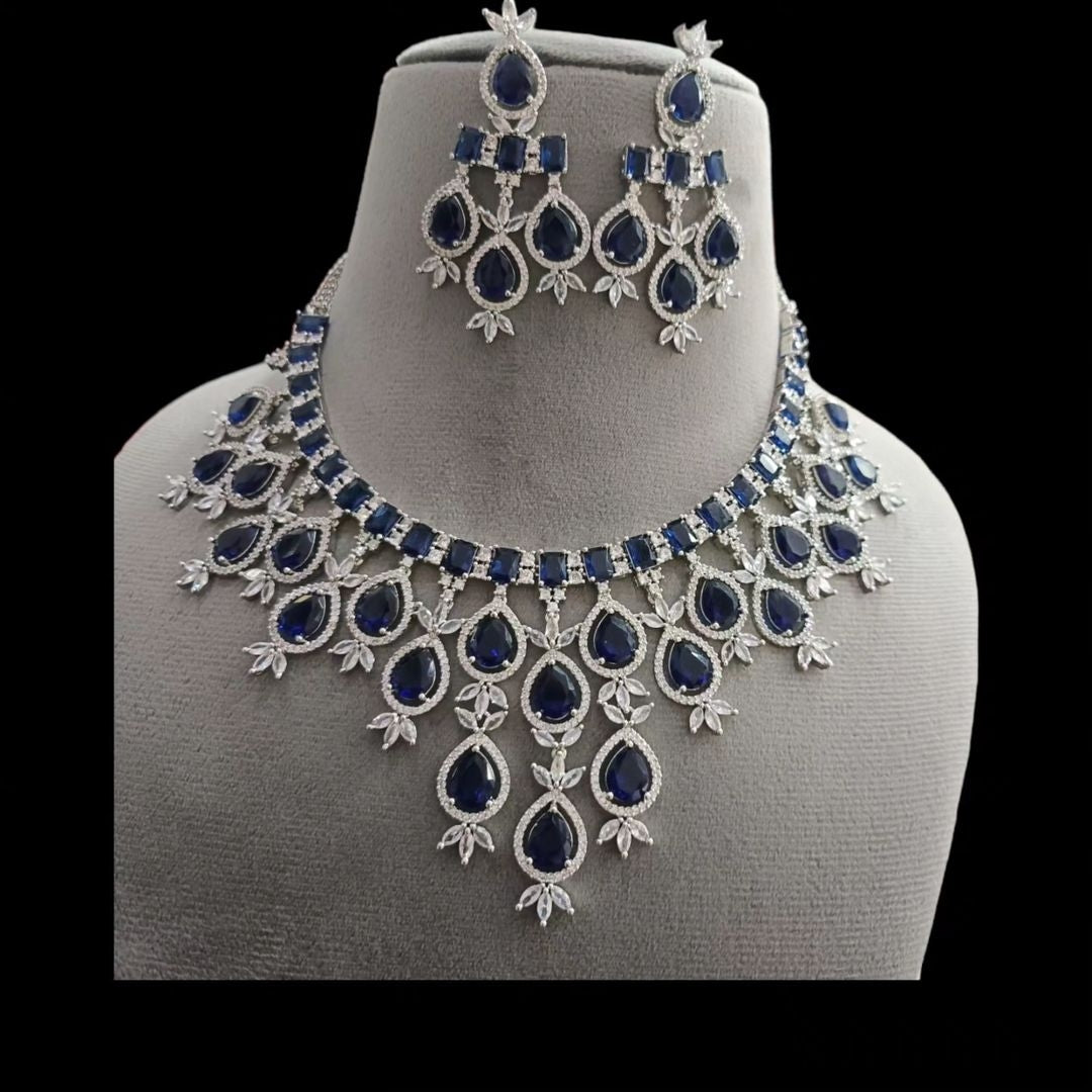 Timeless Opulence: Premium AD CZ American Diamond Necklace and Earrings Jewelry Set