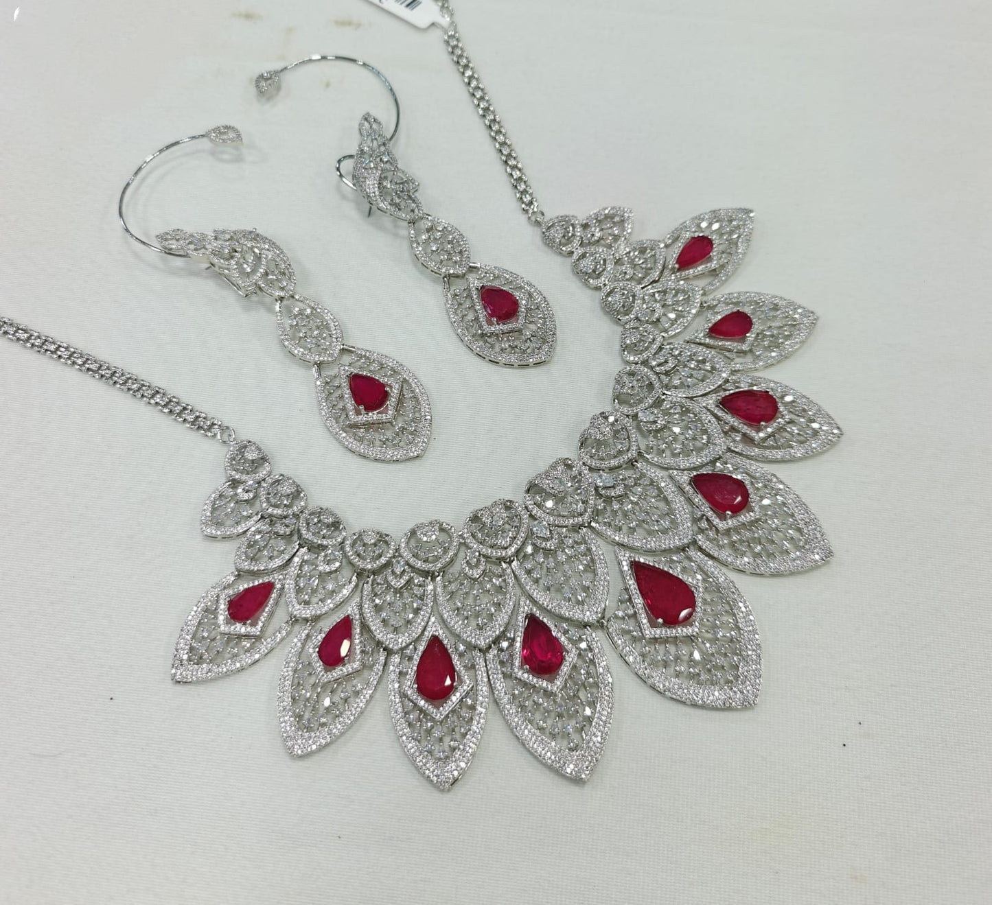 Emerald American Diamond Necklace & Earrings Set: Bridal Jewelry