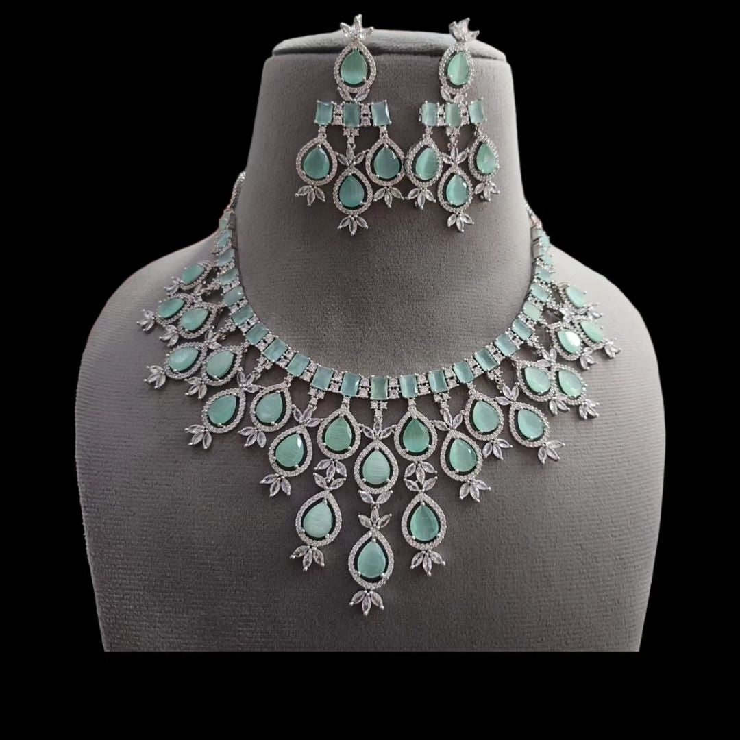 Timeless Opulence: Premium AD CZ American Diamond Necklace and Earrings Jewelry Set