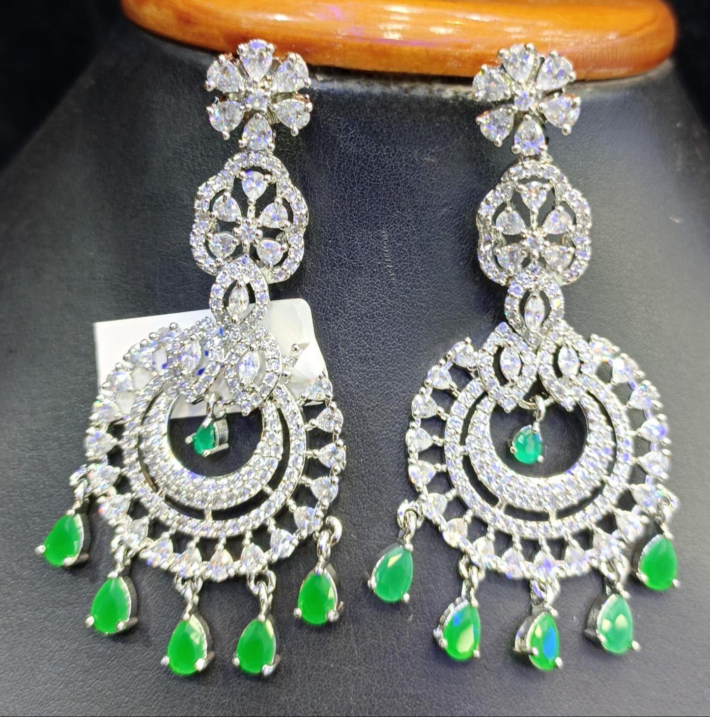 Emerald Green American Diamond earrings set / indian jewellery / Bollywood Jewellery