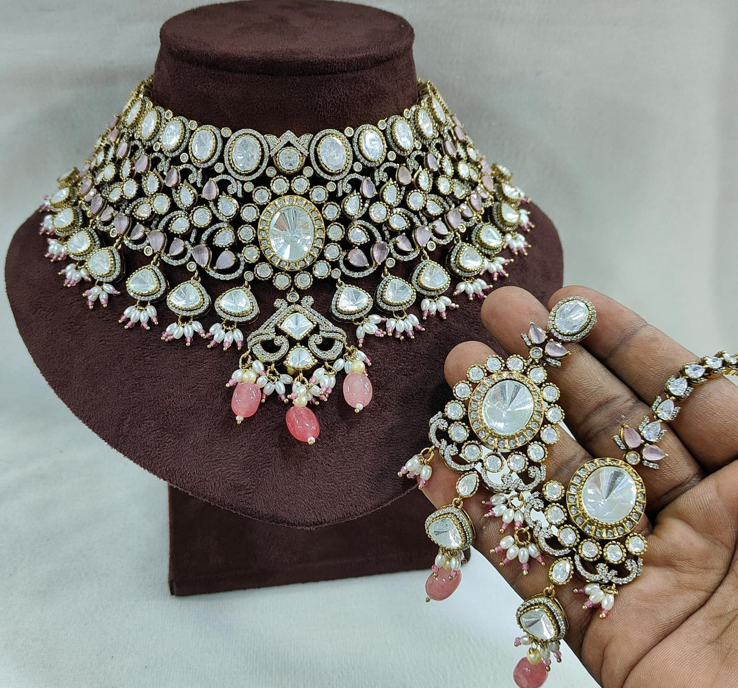 Luxury Moissanite Kundan & AD Choker Set with Earrings & Maangtikka | Premium Bridal & Party Wear Jewellery