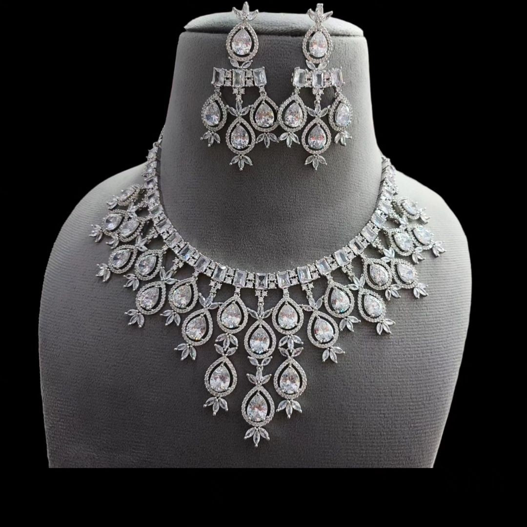 Timeless Opulence: Premium AD CZ American Diamond Necklace and Earrings Jewelry Set