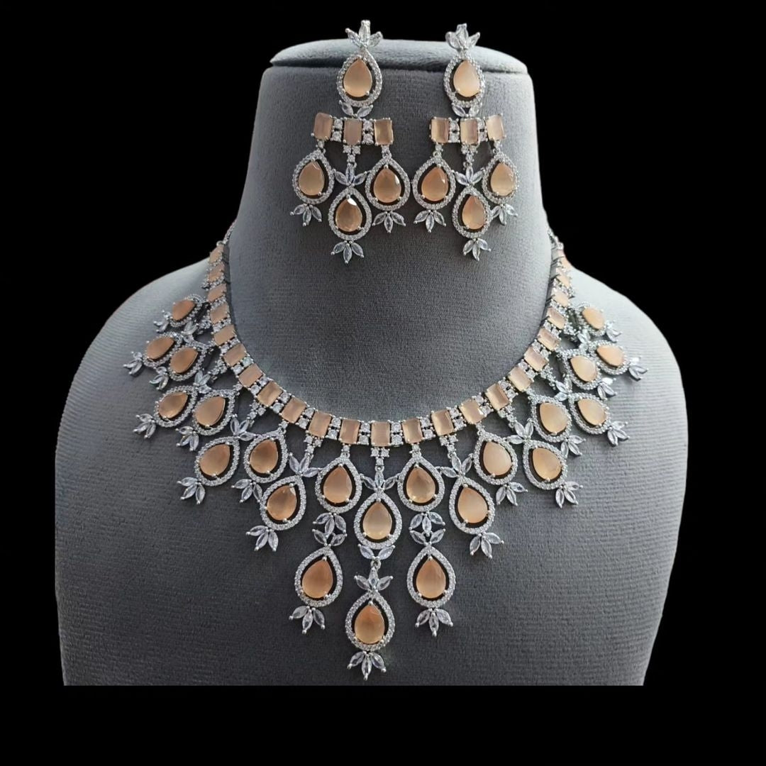 Timeless Opulence: Premium AD CZ American Diamond Necklace and Earrings Jewelry Set