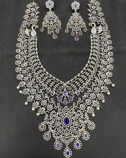 High-Quality Long Haram Replica CZ Necklace Set with Matching Earrings – Elegant Jewelry Set