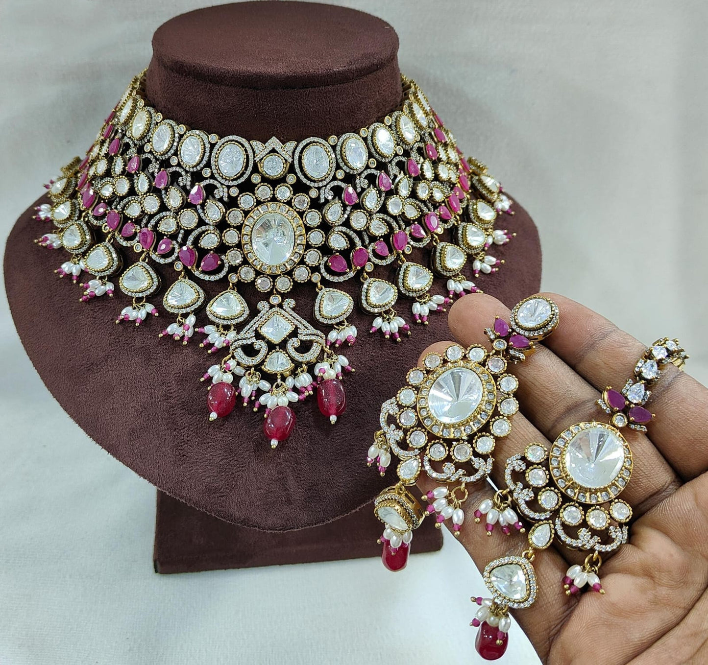 Luxury Moissanite Kundan & AD Choker Set with Earrings & Maangtikka | Premium Bridal & Party Wear Jewellery