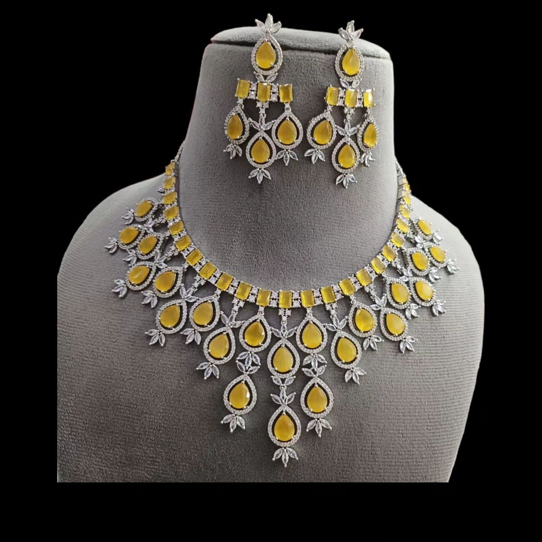 Timeless Opulence: Premium AD CZ American Diamond Necklace and Earrings Jewelry Set