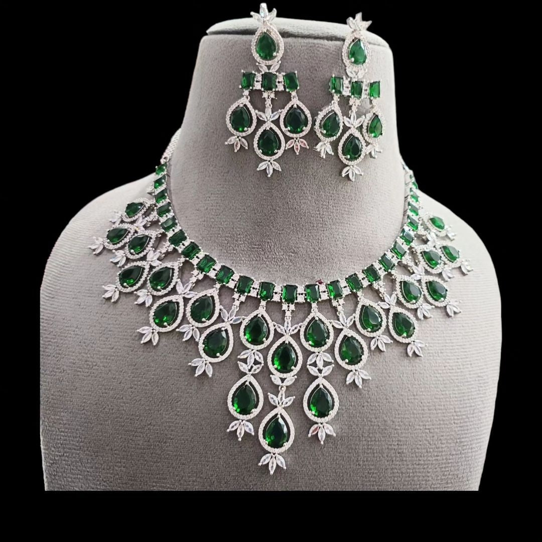 Timeless Opulence: Premium AD CZ American Diamond Necklace and Earrings Jewelry Set