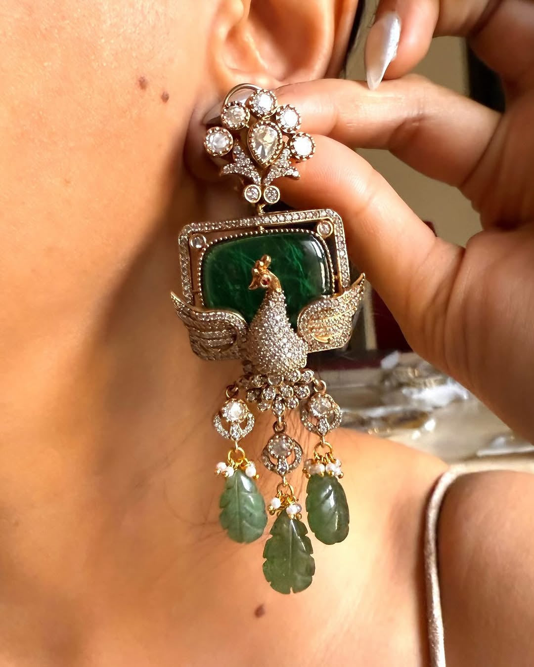 Premium Quality peacock pattern Moissanite Kundan Choker Set with Earrings | Bridal Jewellery Set