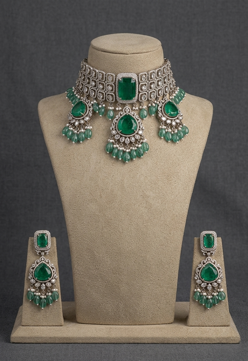 Bridal Choker Set, Kundan Wedding Jewelry, Statement Necklace with Earrings & Maang Tikka, Indian Bridal Jewelry Gift for Her