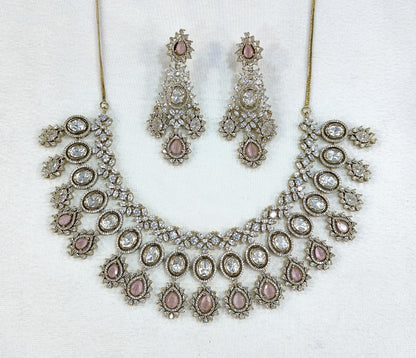 Royal Elegance CZ Long Necklace Set with Matching Earrings – Premium Bridal & Party Wear Jewelry