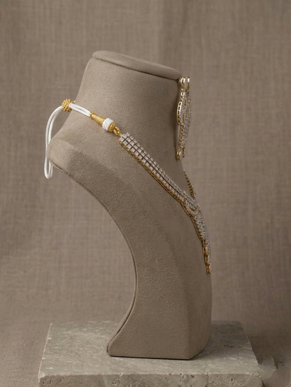 Luxury American Diamond Necklace Set, Gold Plated Bridal Jewelry Set, CZ Wedding Necklace with Long Earrings, Statement Party Jewelry Gift for Her