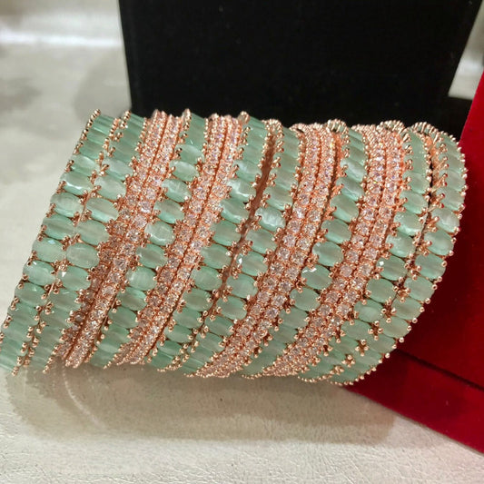 Radiant Set of 16 American Diamond Bangles in Mint Green and Baby Pink Elegance