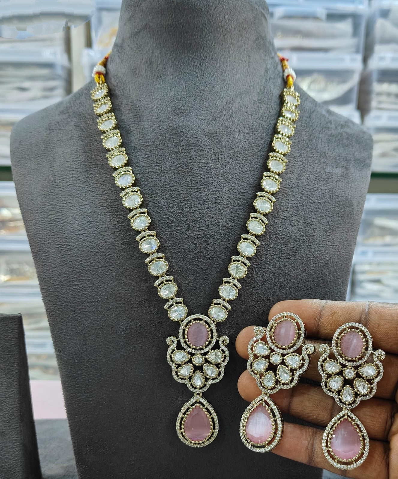 Premium Moissanite Kundan Pendant Set with Earrings – Handcrafted Bridal & Festive Jewellery