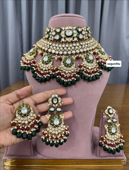 Premium Kundan Choker Jewelry Set | Bridal Necklace with Earrings & Maangtikka | Traditional Indian Wedding Jewelry | Ethnic Festive Set