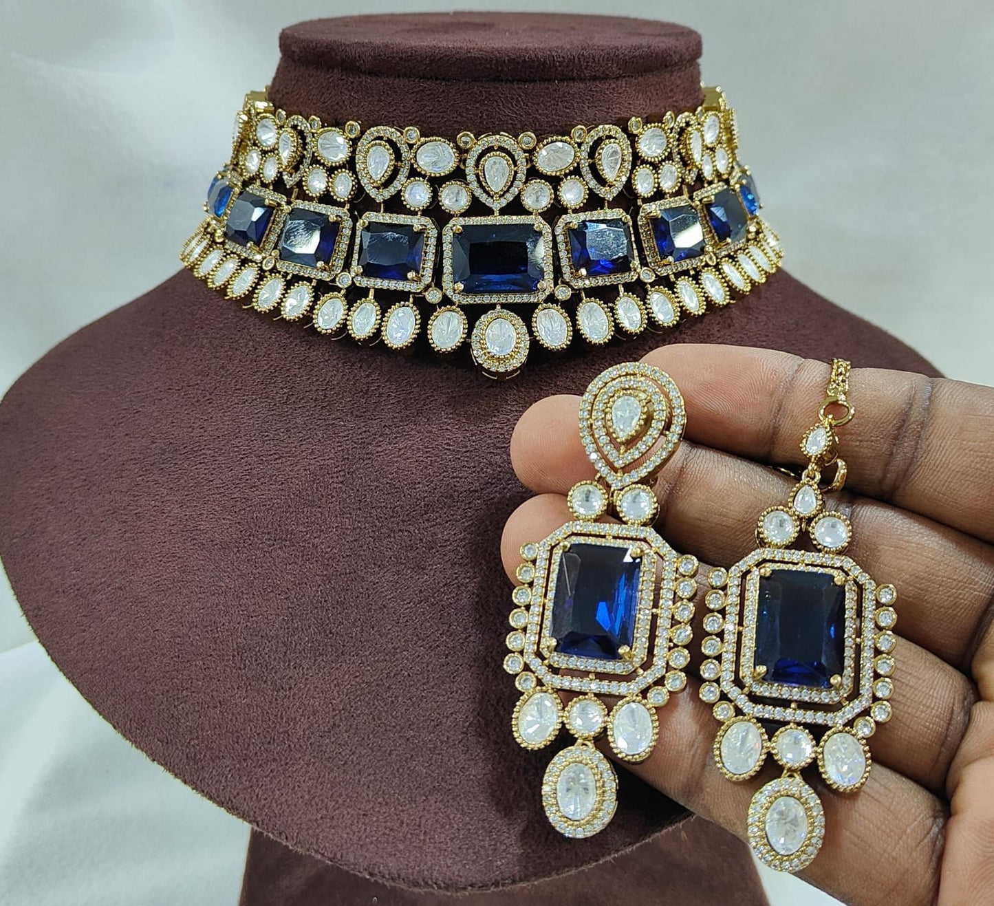 Sparkle Grace American Diamond Choker Set with Earrings & Maangtikka – Bridal & Party Wear Jewellery