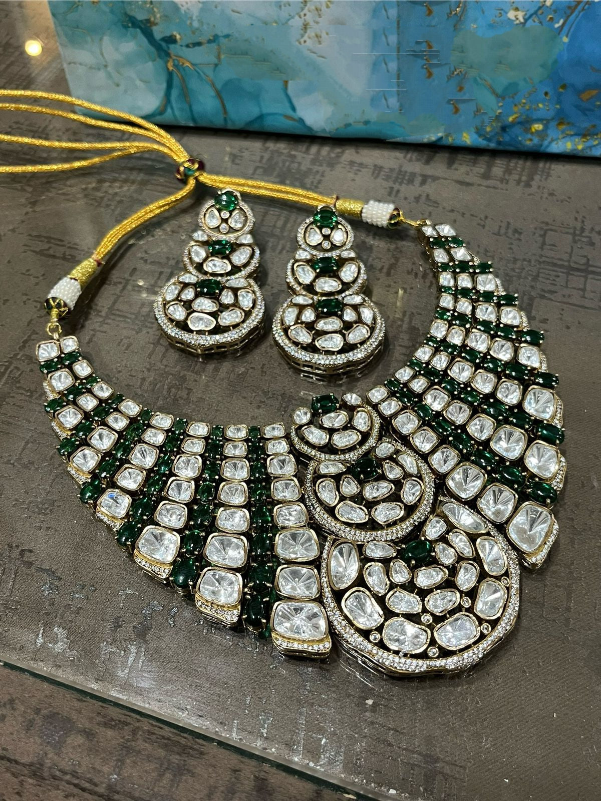 Luxury Moissanite Kundan & AD Choker Set with Earrings & Maangtikka | Premium Bridal & Party Wear Jewellery