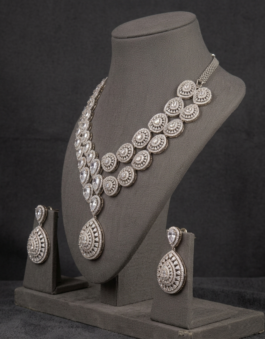 Luxury Bridal CZ Necklace Set with Earrings, Statement Wedding Jewelry, Cubic Zirconia Pendant Necklace, Bridal Gift for Women