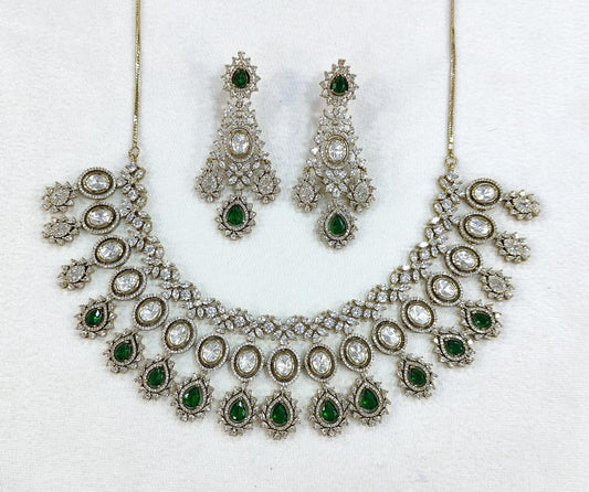 Royal Elegance CZ Long Necklace Set with Matching Earrings – Premium Bridal & Party Wear Jewelry