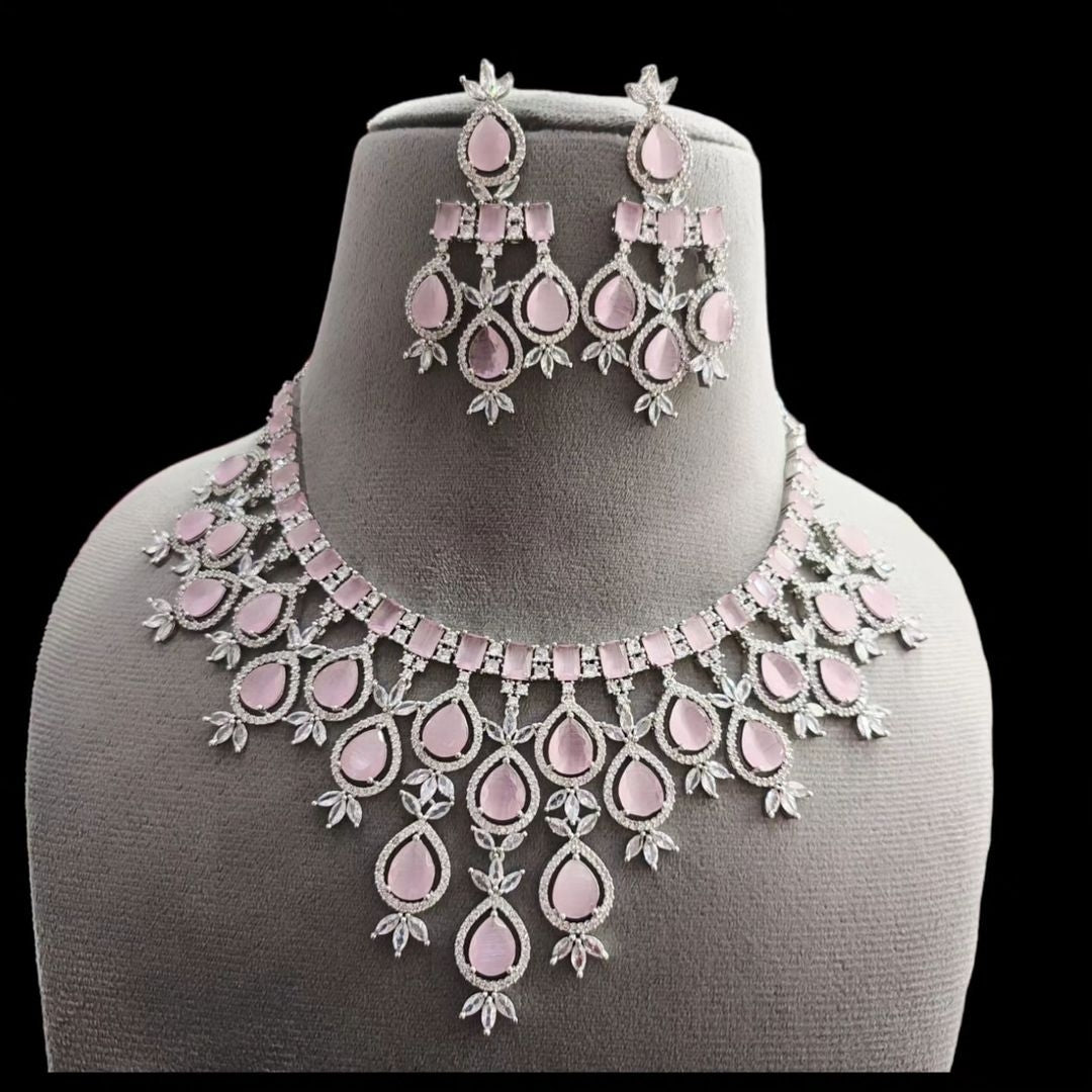 Timeless Opulence: Premium AD CZ American Diamond Necklace and Earrings Jewelry Set