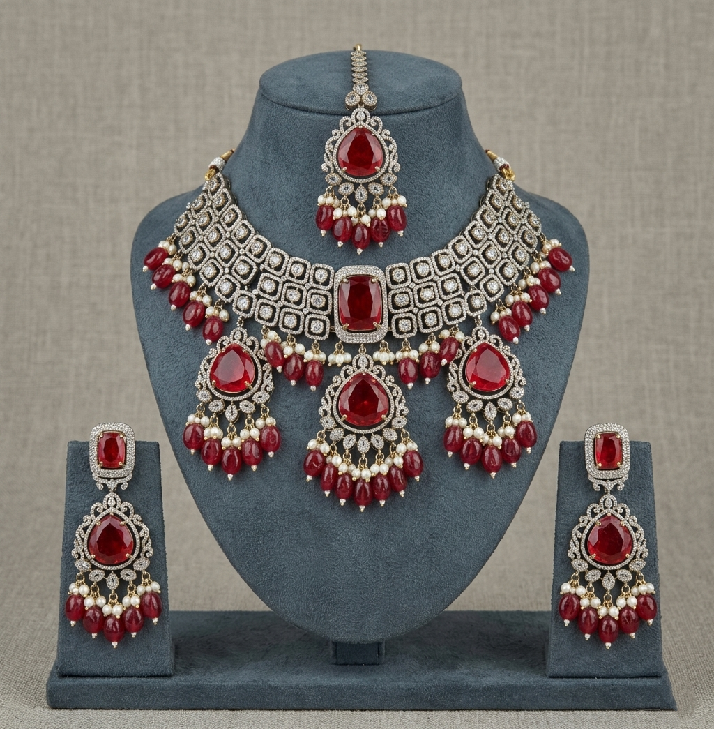 Bridal Choker Set, Kundan Wedding Jewelry, Statement Necklace with Earrings & Maang Tikka, Indian Bridal Jewelry Gift for Her