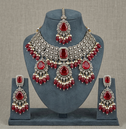 Bridal Choker Set, Kundan Wedding Jewelry, Statement Necklace with Earrings & Maang Tikka, Indian Bridal Jewelry Gift for Her