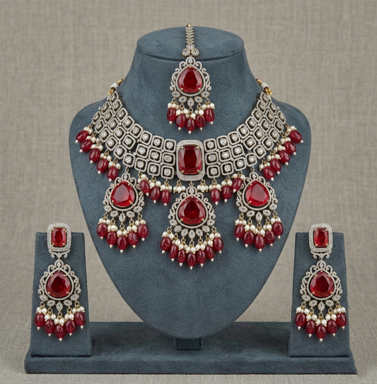 Bridal Choker Set, Kundan Wedding Jewelry, Statement Necklace with Earrings & Maang Tikka, Indian Bridal Jewelry Gift for Her