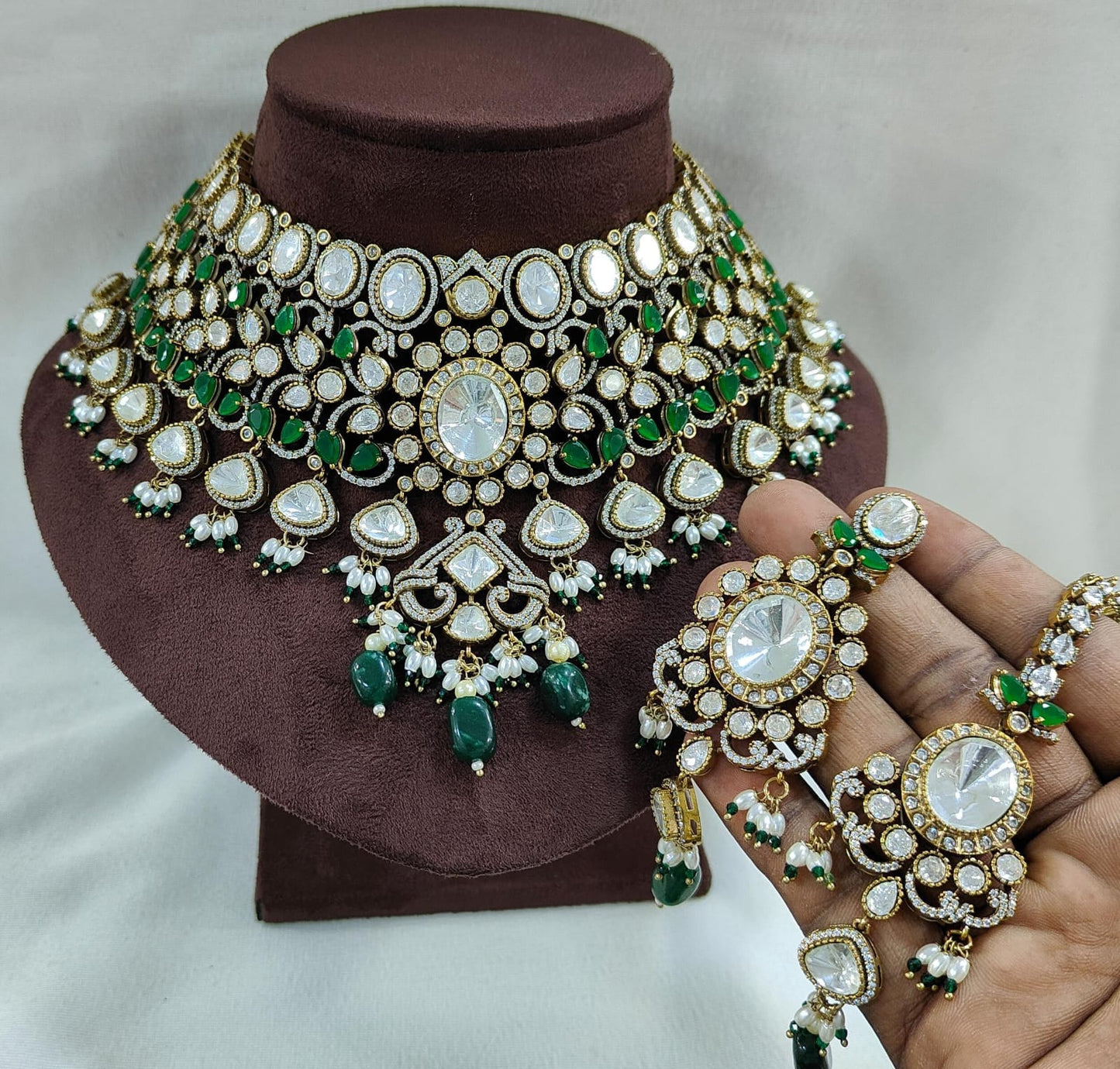 Luxury Moissanite Kundan & AD Choker Set with Earrings & Maangtikka | Premium Bridal & Party Wear Jewellery