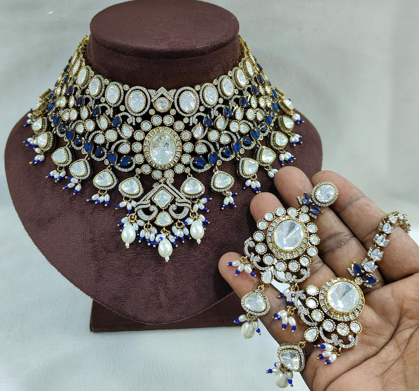 Luxury Moissanite Kundan & AD Choker Set with Earrings & Maangtikka | Premium Bridal & Party Wear Jewellery