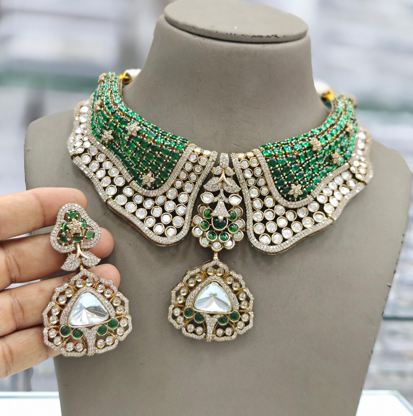 Premium Quality Moissanite Kundan Choker Set with Earrings | Bridal Jewellery Set