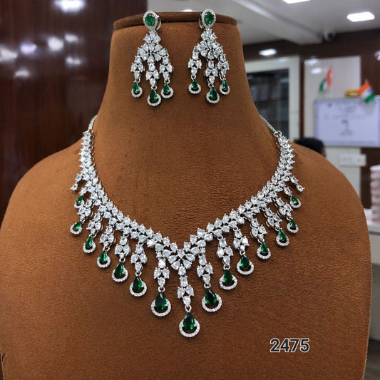 Radiant Elegance: The American Diamond Necklace and Earring Set by Sagunittujewel