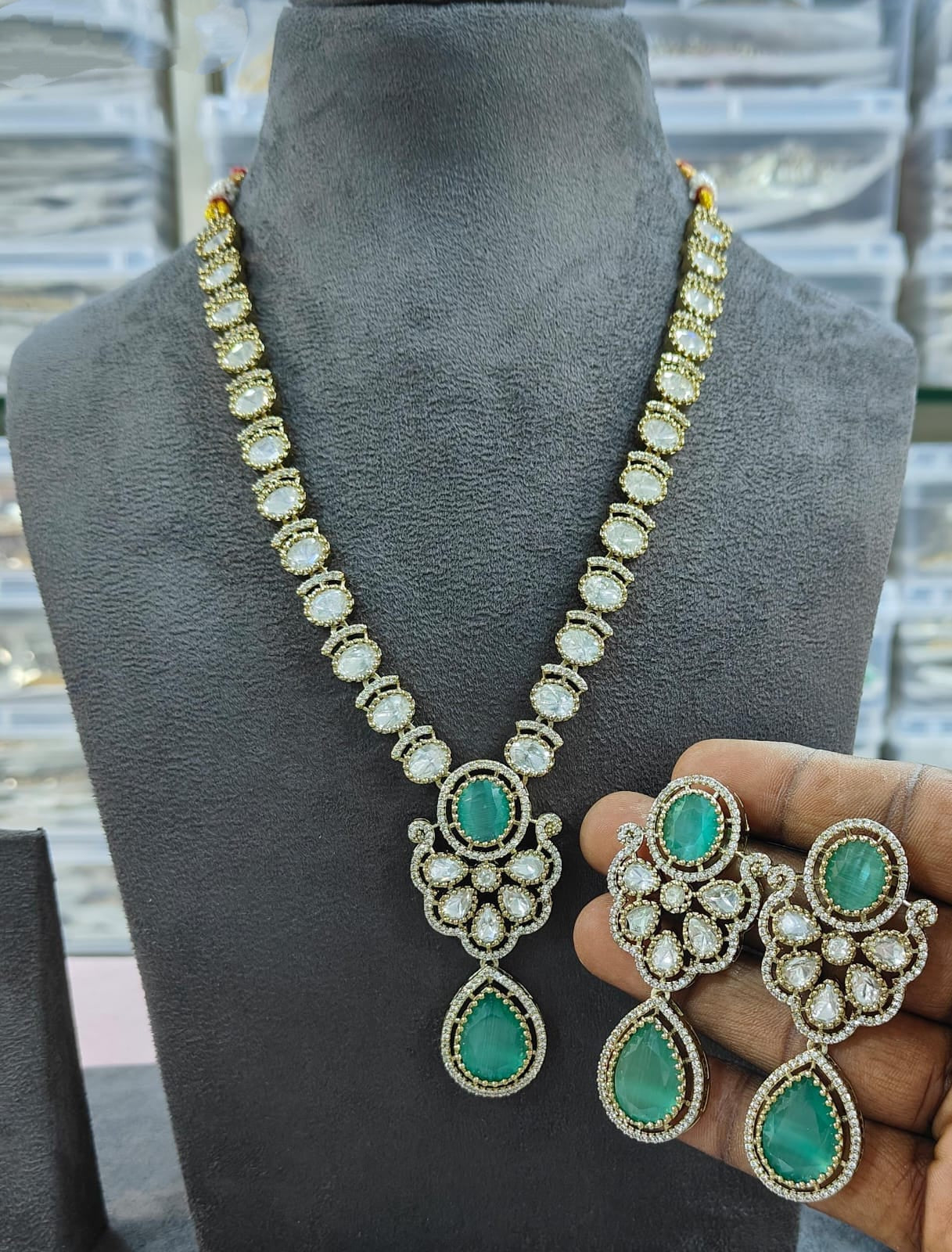 Premium Moissanite Kundan Pendant Set with Earrings – Handcrafted Bridal & Festive Jewellery