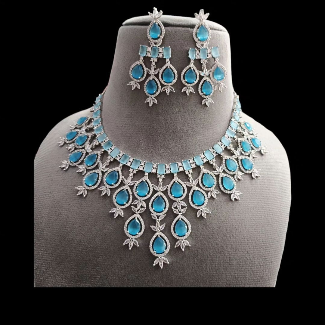 Timeless Opulence: Premium AD CZ American Diamond Necklace and Earrings Jewelry Set