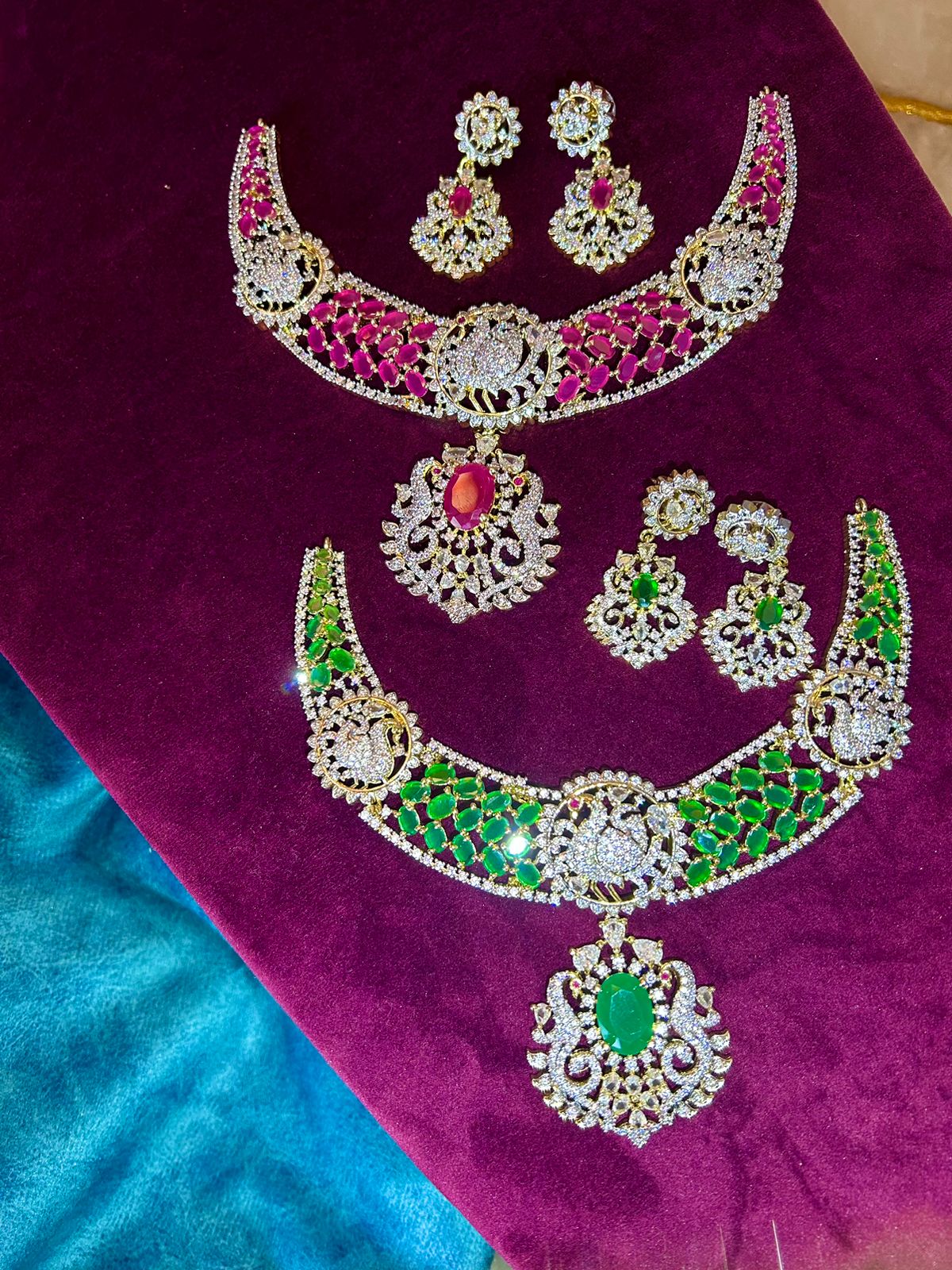 American diamond  choker set with earrings jewellery, indian jewellery, wedding jewellery