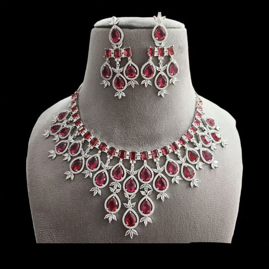 Timeless Opulence: Premium AD CZ American Diamond Necklace and Earrings Jewelry Set