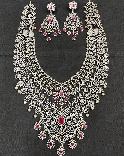 High-Quality Long Haram Replica CZ Necklace Set with Matching Earrings – Elegant Jewelry Set