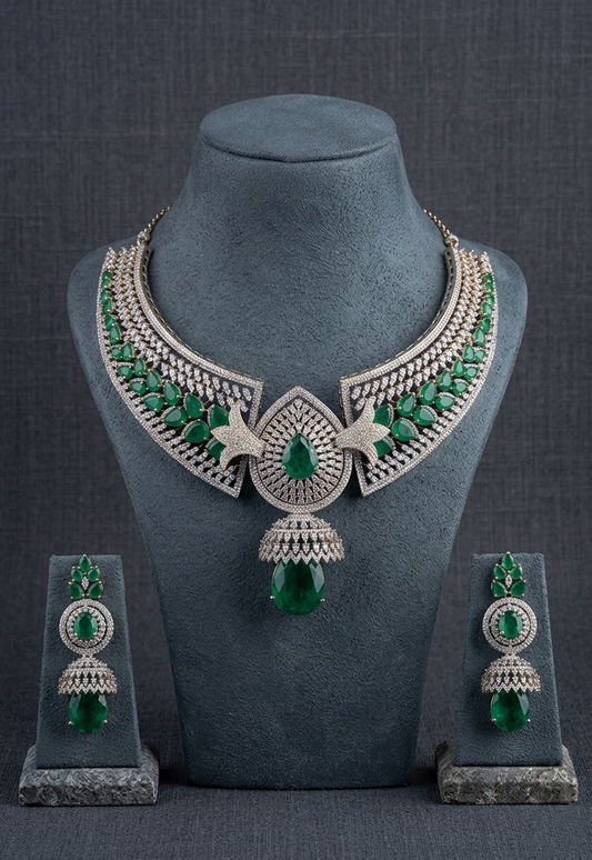 Aqua Blue CZ Choker Necklace Set, Pink Stone Bridal Jewelry, Luxury Statement Choker with Earrings, Wedding Jewelry Gift for Her