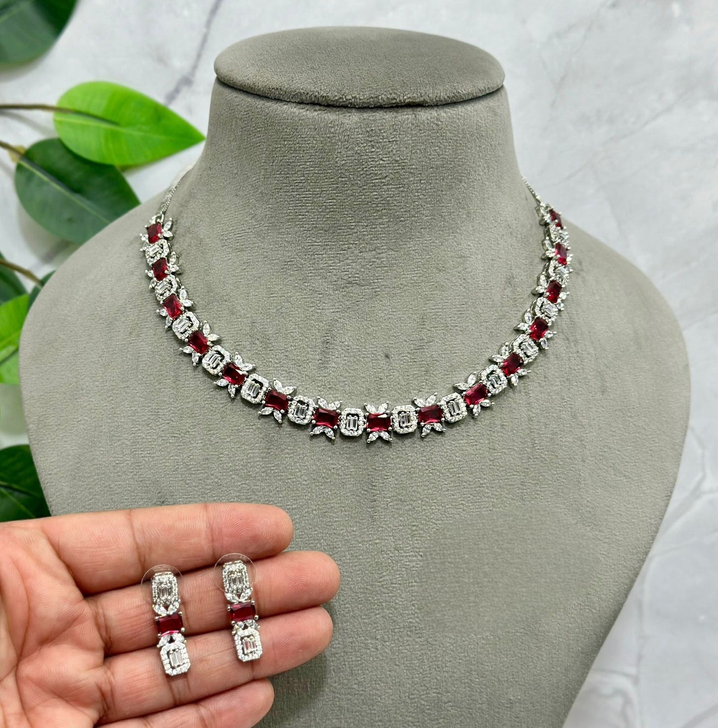 American Diamond Necklace Set with Matching Earrings