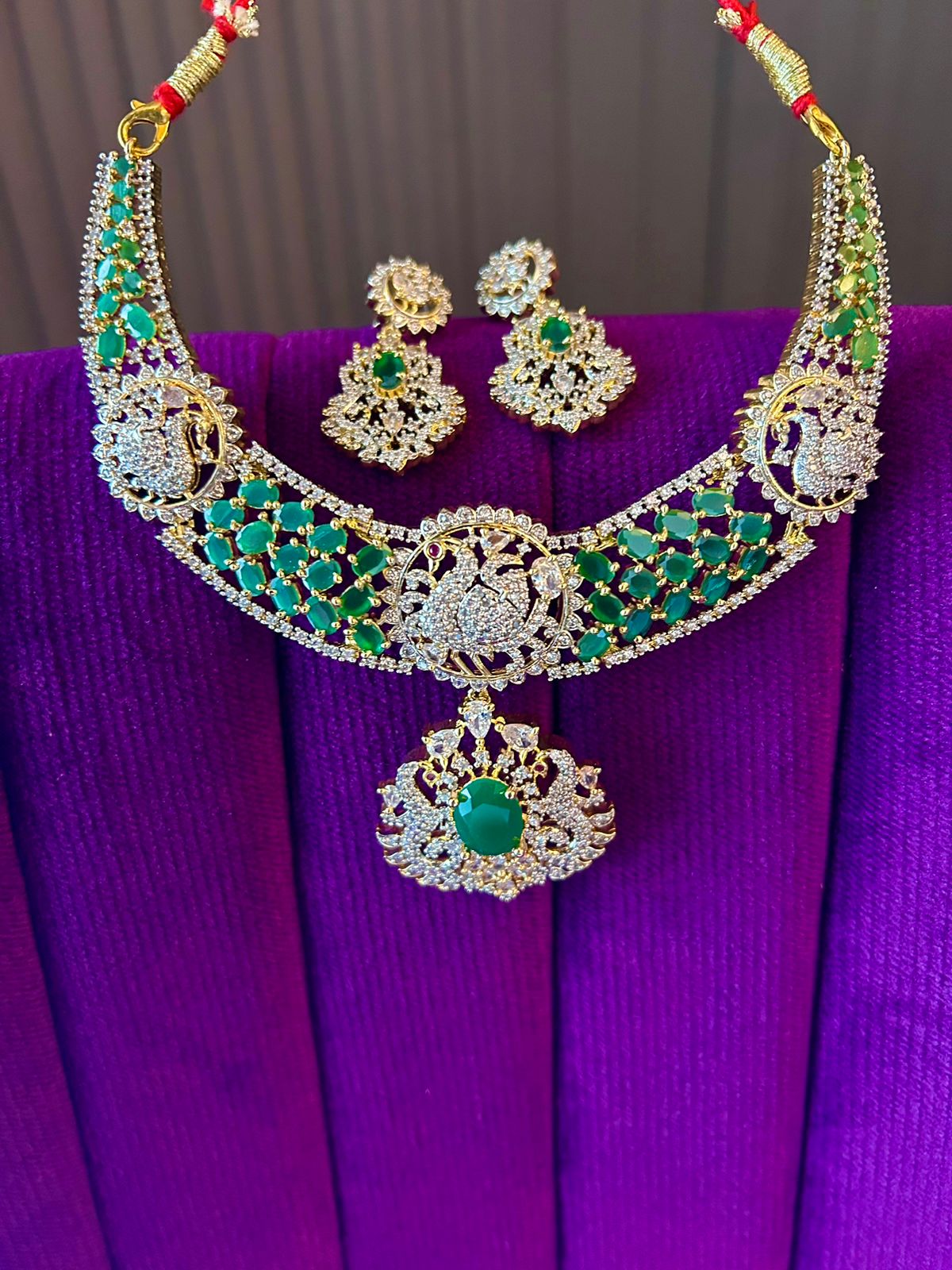 American diamond  choker set with earrings jewellery, indian jewellery, wedding jewellery