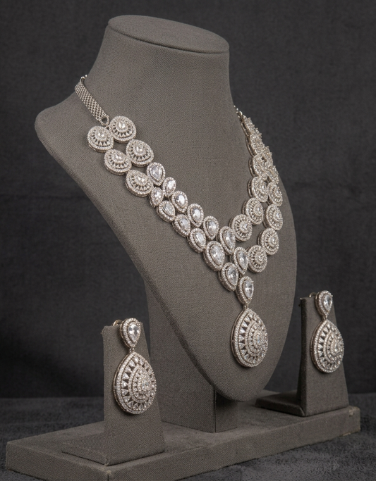 Luxury Bridal CZ Necklace Set with Earrings, Statement Wedding Jewelry, Cubic Zirconia Pendant Necklace, Bridal Gift for Women