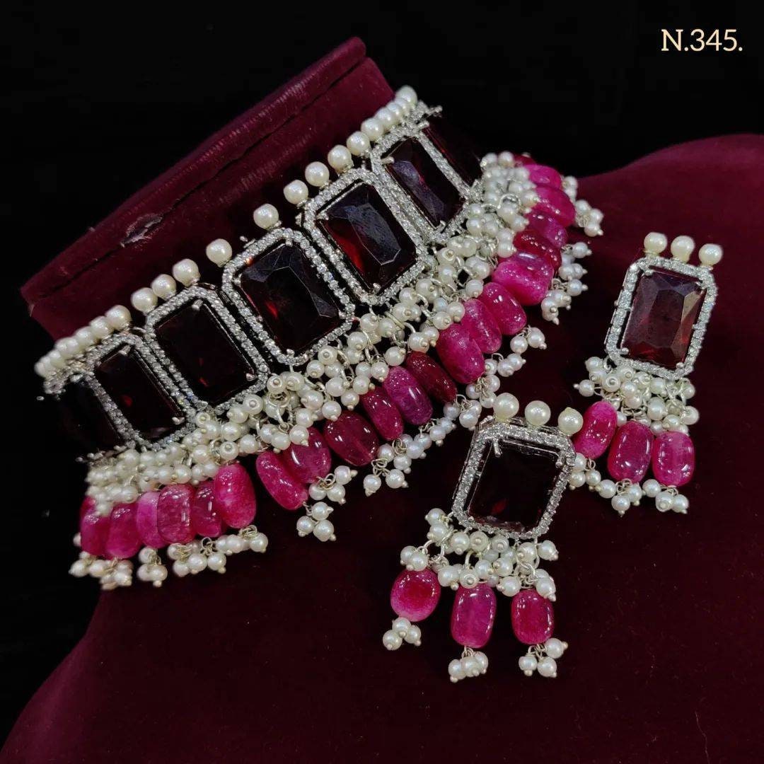 Victorian choker necklace set/American diamond choker set with earrings