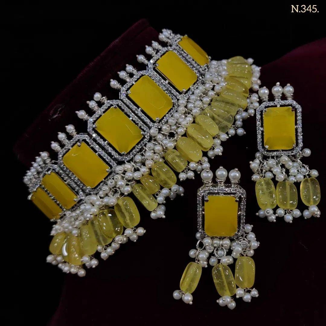 Victorian choker necklace set/American diamond choker set with earrings