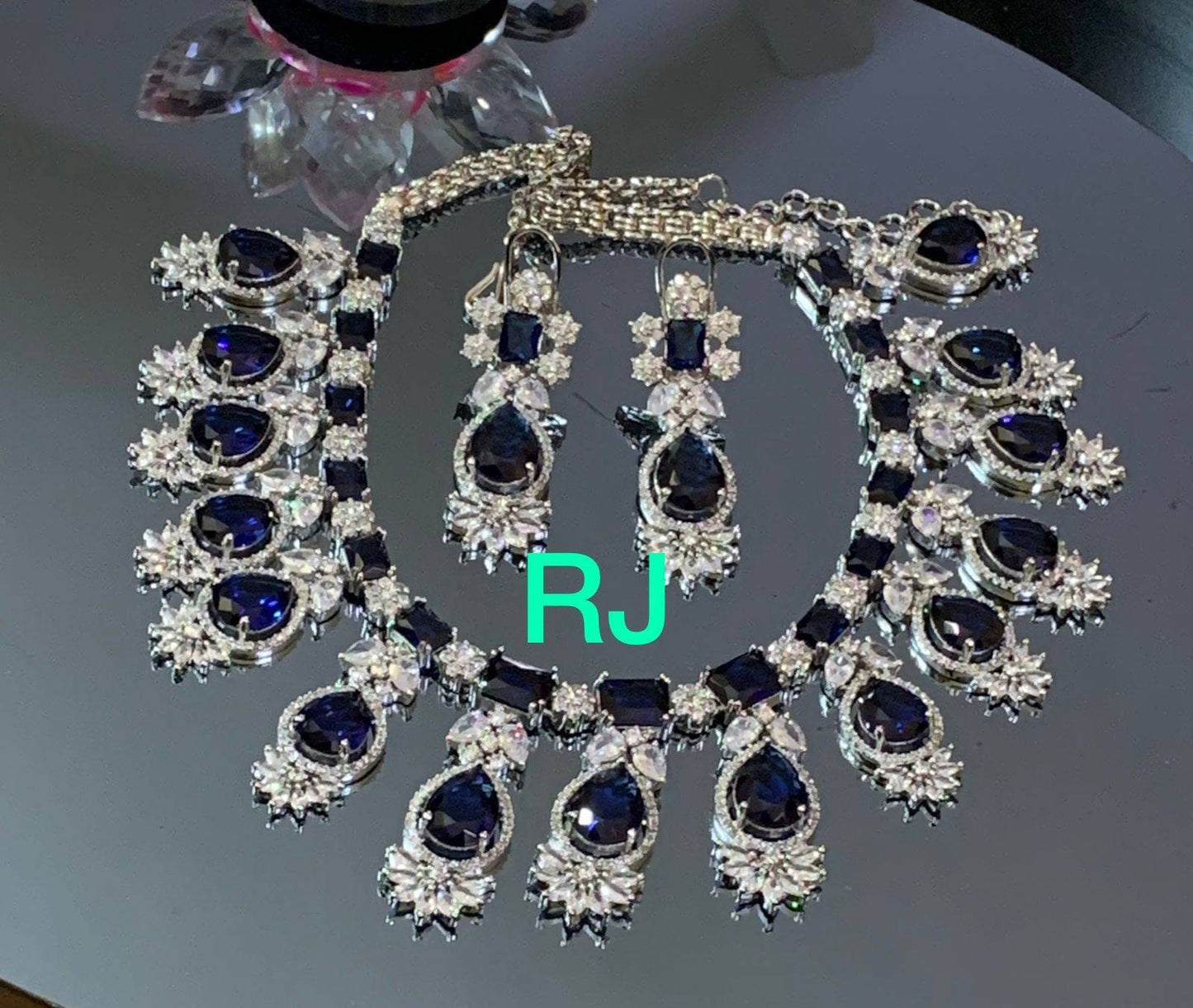 American diamond silver polish Victorian chokar set with earrings,high quality ad nacklace
