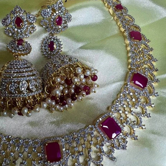 Handcrafted Diamond, Emerald, and Ruby Choker Set with Exquisite Jhumka Earrings