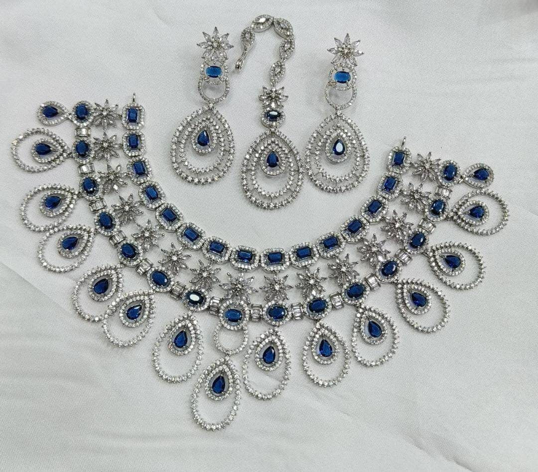 Timeless Elegance: Beautiful American Diamond Necklace, Earring, and Maangtikka Set