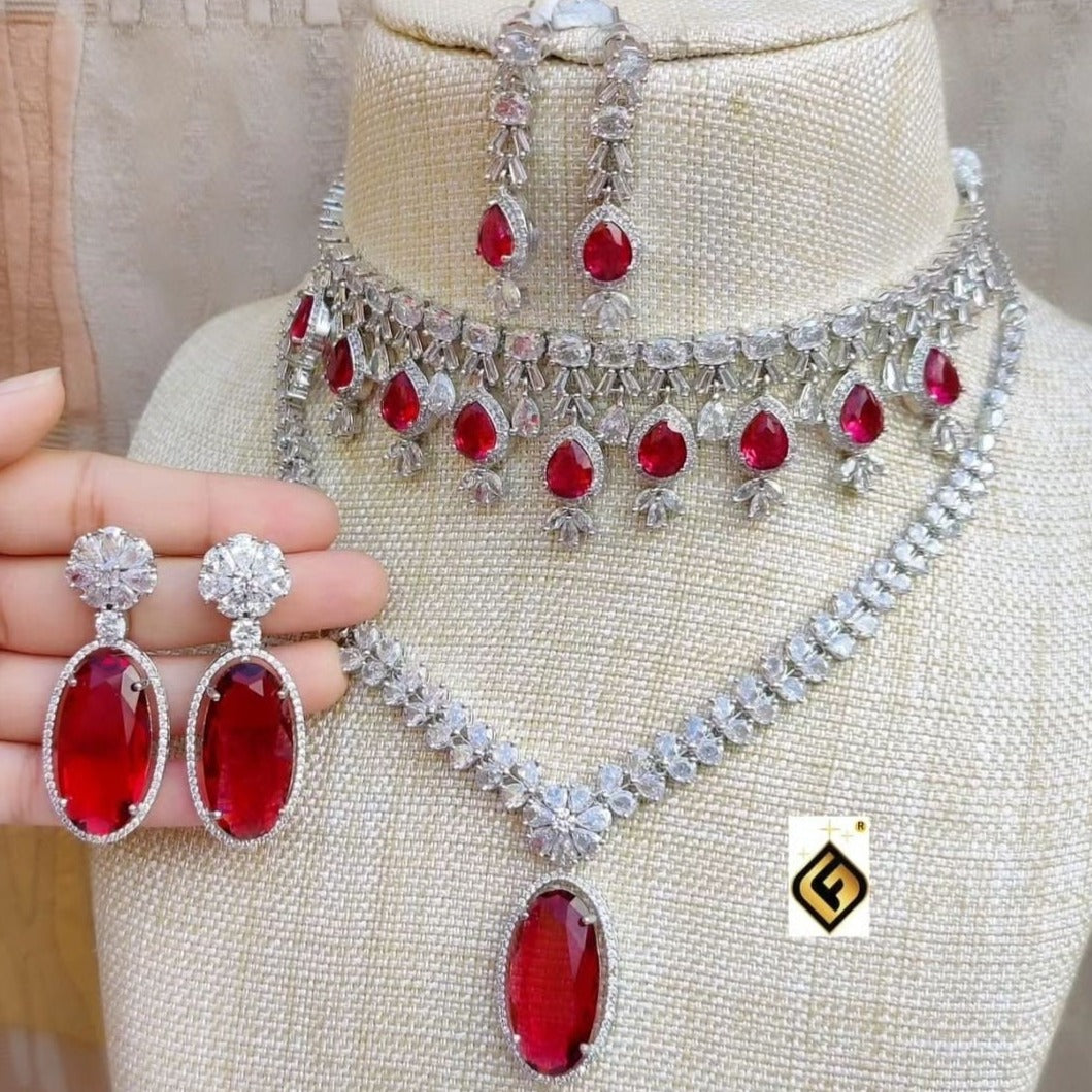 Dazzling American Diamond Necklace and Pendant Earring Set: Sparkle with Elegance
